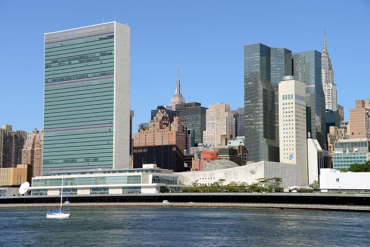 40 New York City Roosevelt Island Franklin D Roosevelt Four Freedoms Park View To The United Nations Building and Secretariat, Empire State Building, Chrysler Building